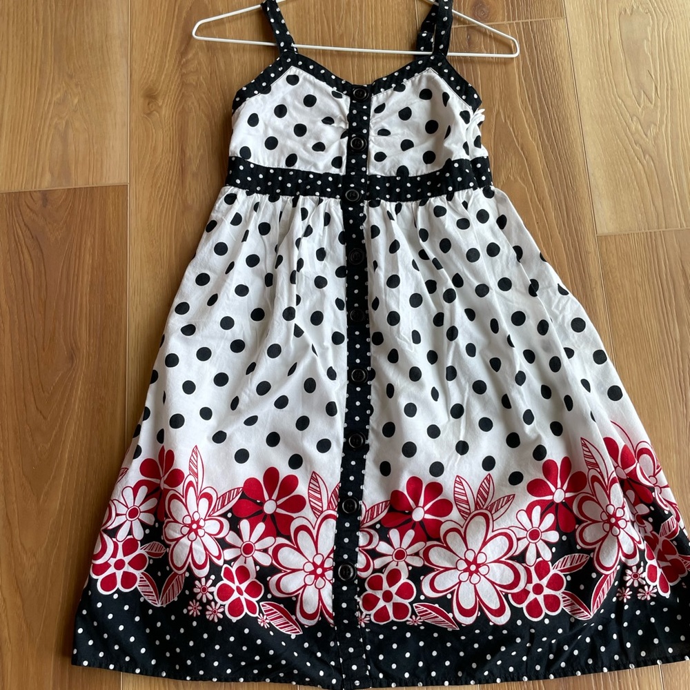 Sundress, Justice Girls M 12 Lined Cotton Adjustable Straps Polka Dots Floral